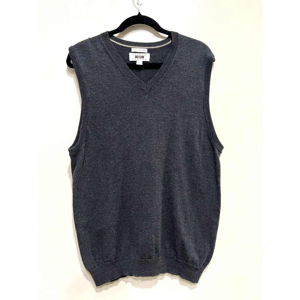 Men's Joseph Abboud Dark Gray Sweater Vest 100% Extra Fine Merino wool preppy L